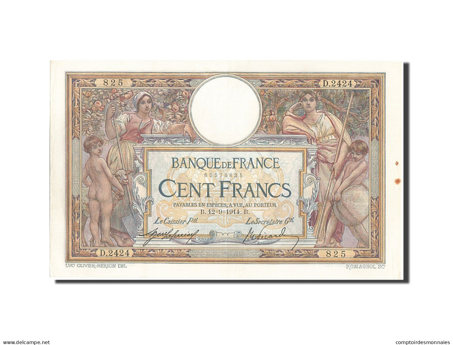 Billet, France, 100 Francs, 100 F 1908-1939 ''Luc Olivier Merson'', 1914 - 100 F 1908-1939 ''Luc Olivier Merson''