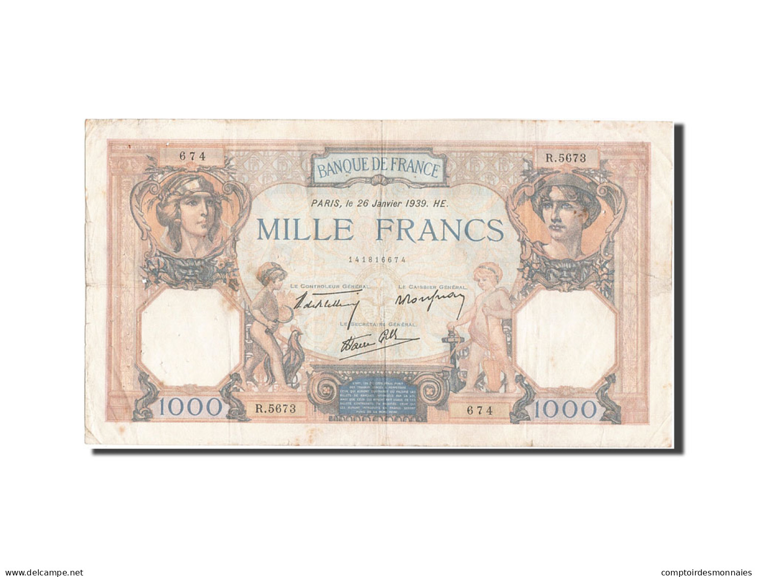 Billet, France, 1000 Francs, 1 000 F 1927-1940 ''Cérès Et Mercure'', 1939 - 1 000 F 1927-1940 ''Cérès Et Mercure''