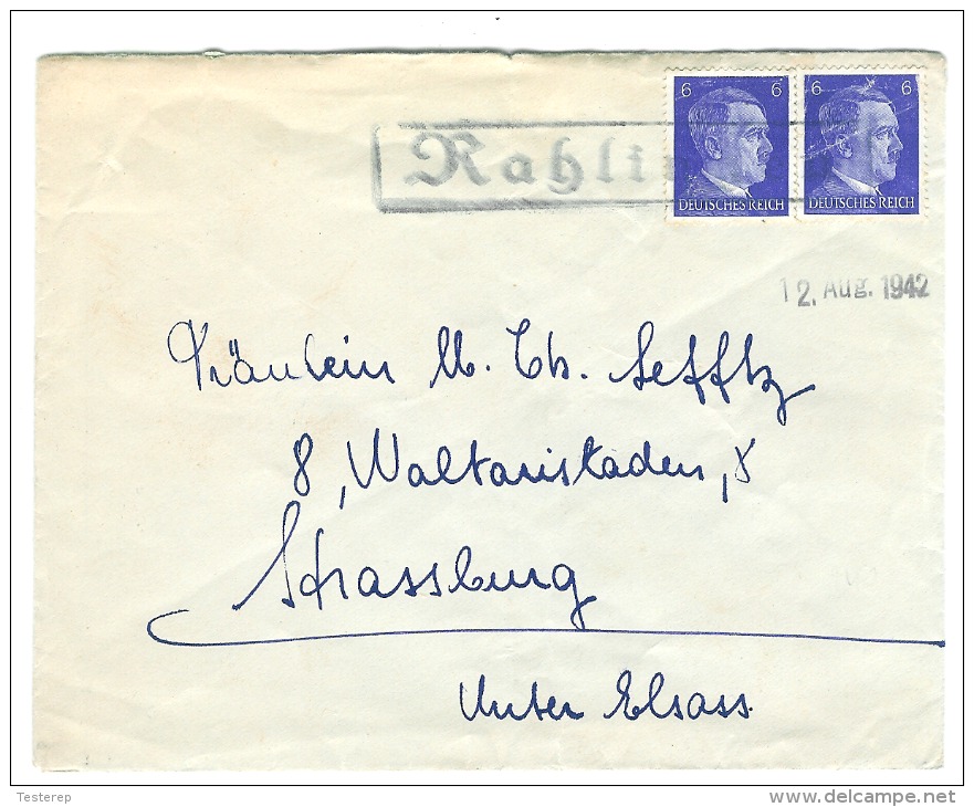 Gummi Stempel RAHLINGEN  12.8.1942  Nach Strassburg / Elsass  Lotheringen  Siehe Scan     Alsace-Lorraine - Besetzungen 1938-45