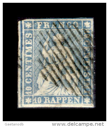 Svizzera-064 - 1854 - Y&T: N.27d (o) - Doppio Filo Verde Privo Di Difetti Occulti. - Used Stamps