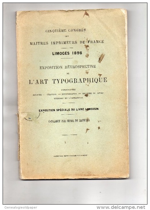 87 - LIMOGES - 5E CONGRES DES MAITRES IMPRIMEURS DE FRANCE - 1898- ART TYPOGRAPHIQUE- IMPRIMERIE- RARE - Limousin