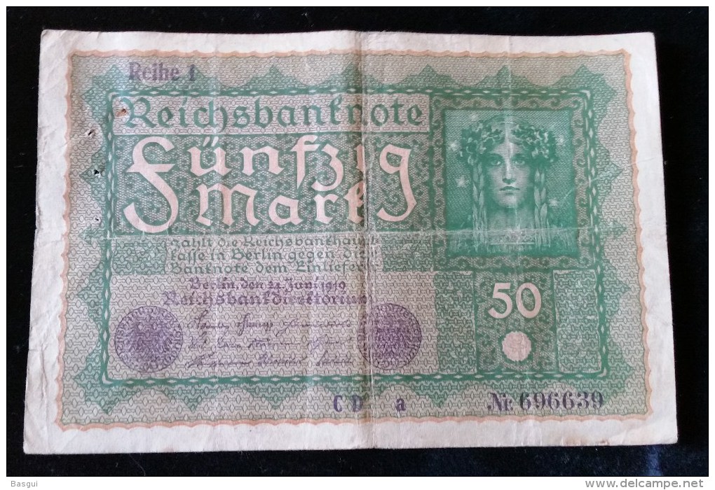 Billet De 50 Mark, 1919  Reichsbanknote  N°696639 - 50 Mark