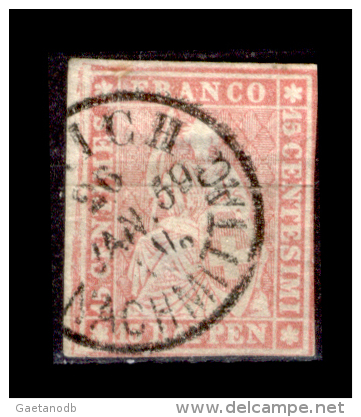 Svizzera-066a - 1854 - Y&T: N.28c (o) - Piccolo Assottigliamento. - Gebraucht