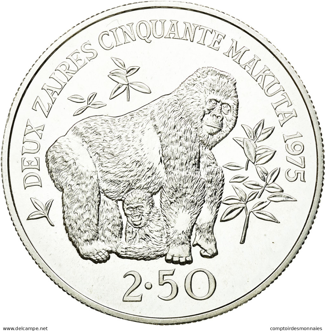 Monnaie, Zaïre, 2-1/2 Zaires, 1975, SPL, Argent, KM:9 - Zaire (1971-97)