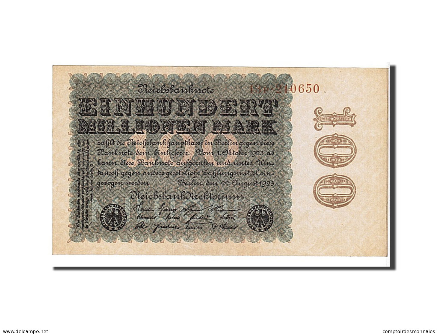 Billet, Allemagne, 100 Millionen Mark, 1923, KM:107a, SUP - 100 Miljoen Mark