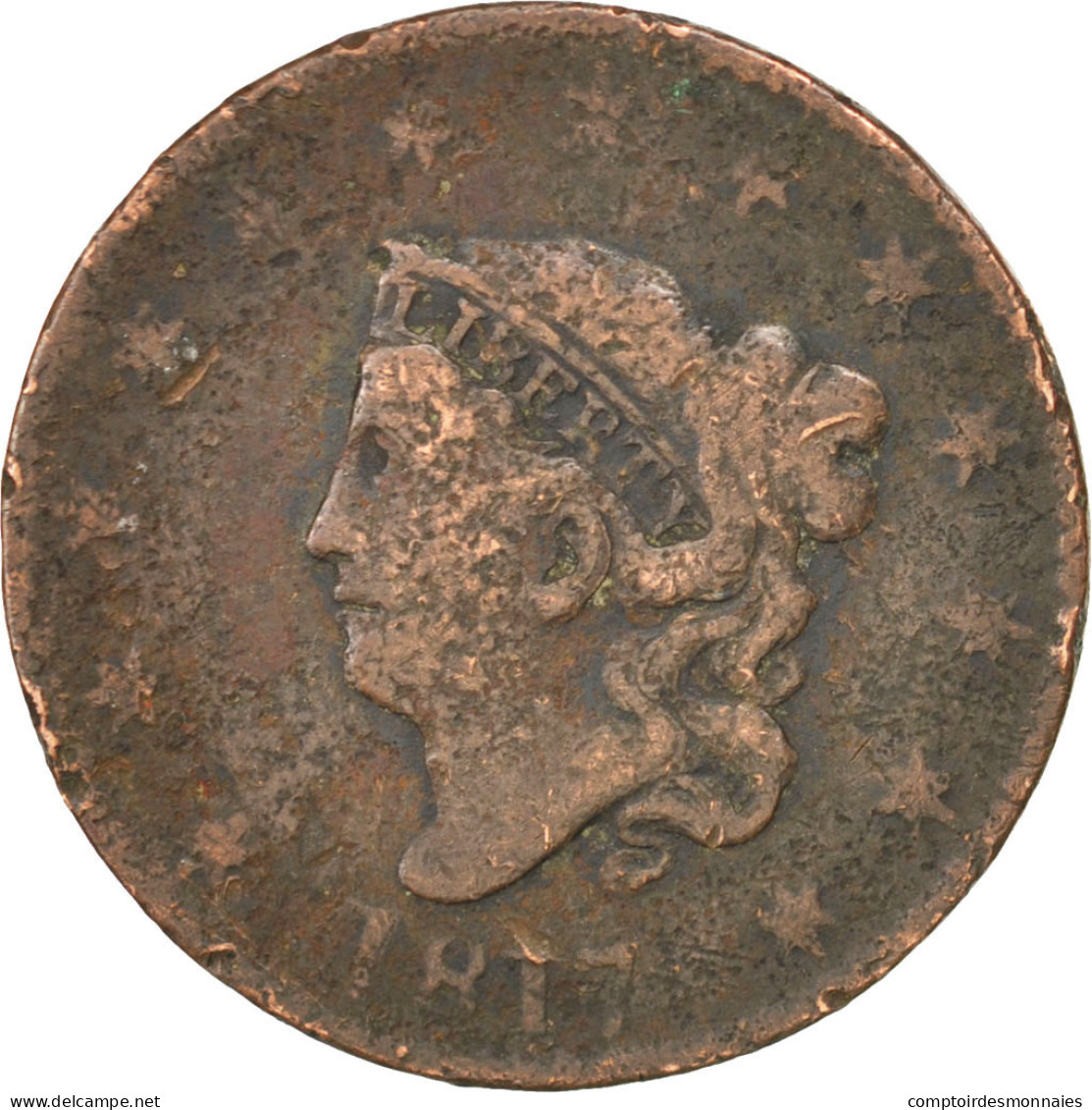 Monnaie, États-Unis, Coronet Cent, Cent, 1817, U.S. Mint, Philadelphie, TB - 1816-1839: Coronet Head (Tête Couronnée)