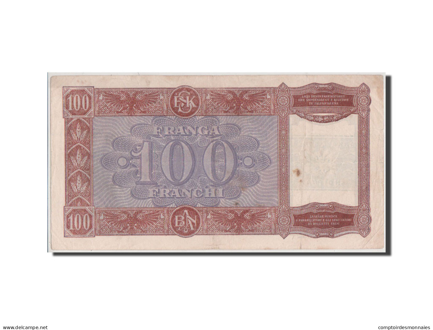 Billet, Albania, 100 Franga, 1945, TTB - Albania