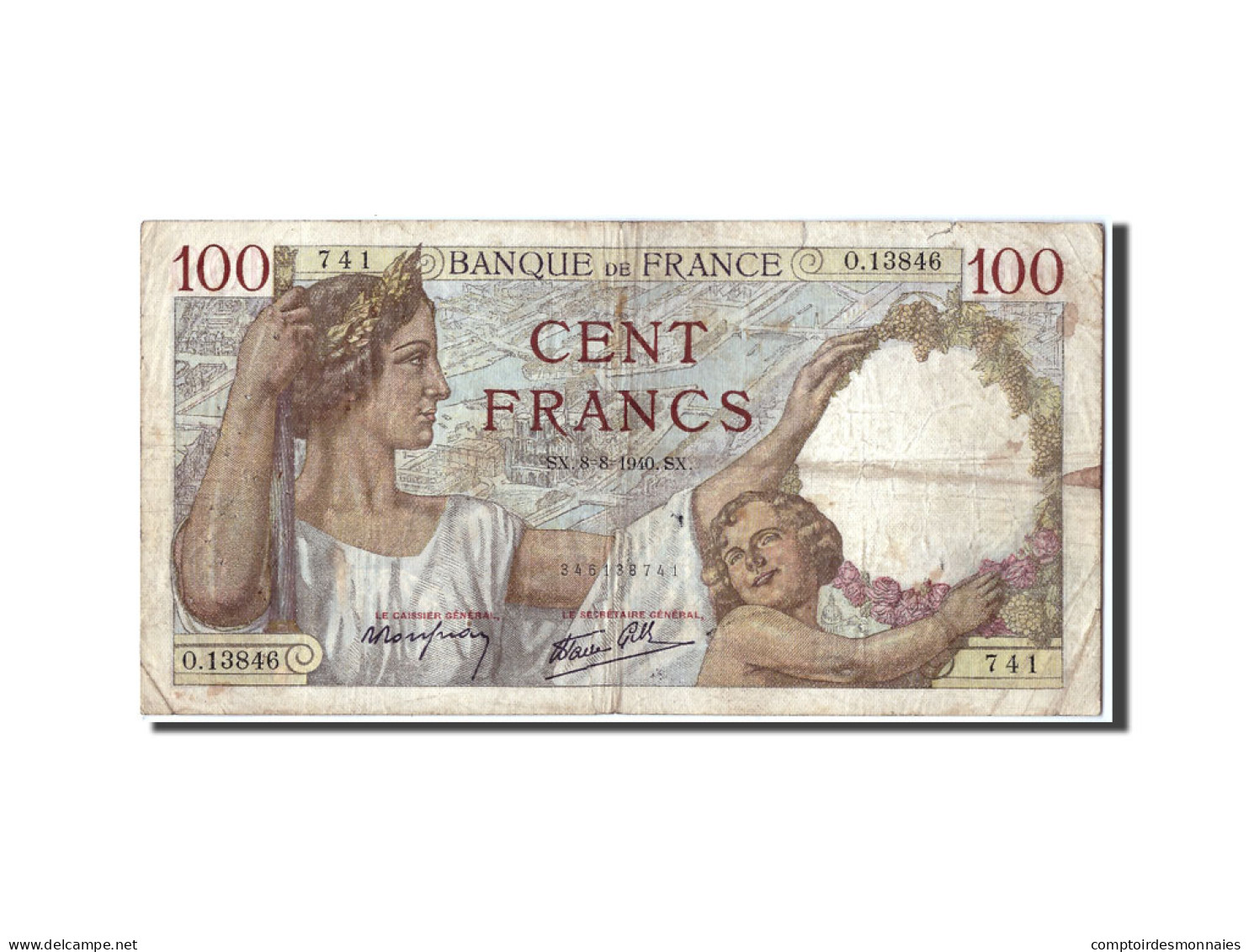Billet, France, 100 Francs, 100 F 1939-1942 ''Sully'', 1940, 1940-08-08, TB - 100 F 1939-1942 ''Sully''
