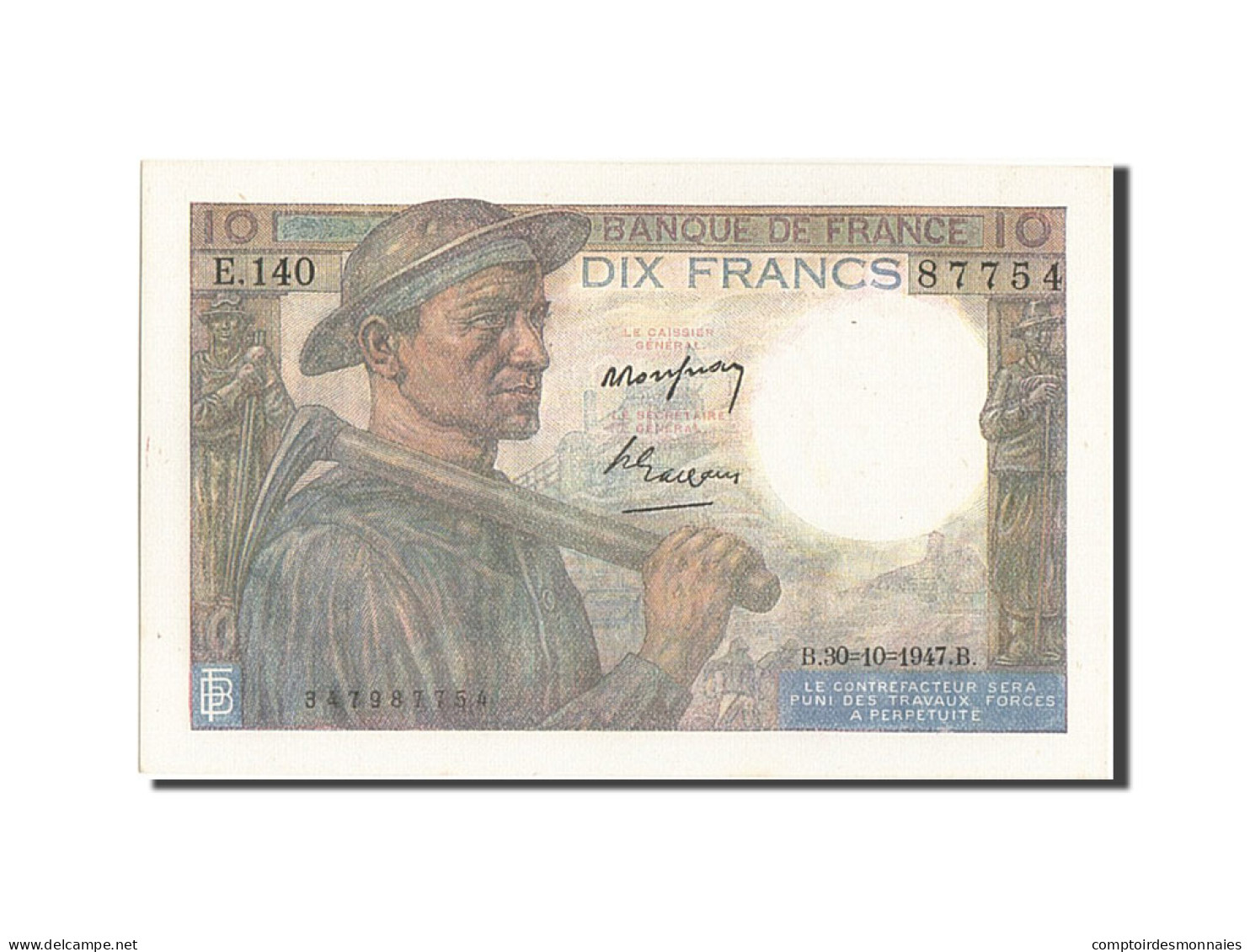 Billet, France, 10 Francs, 10 F 1941-1949 ''Mineur'', 1947, 1947-10-30, NEUF - 10 F 1941-1949 ''Mineur''