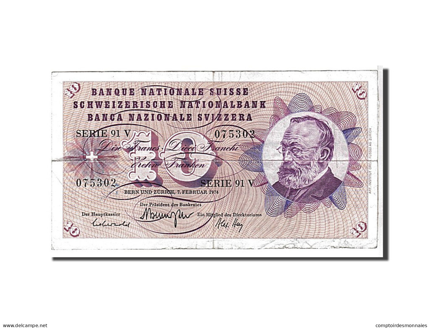 Billet, Suisse, 10 Franken, 1974, TTB - Suiza