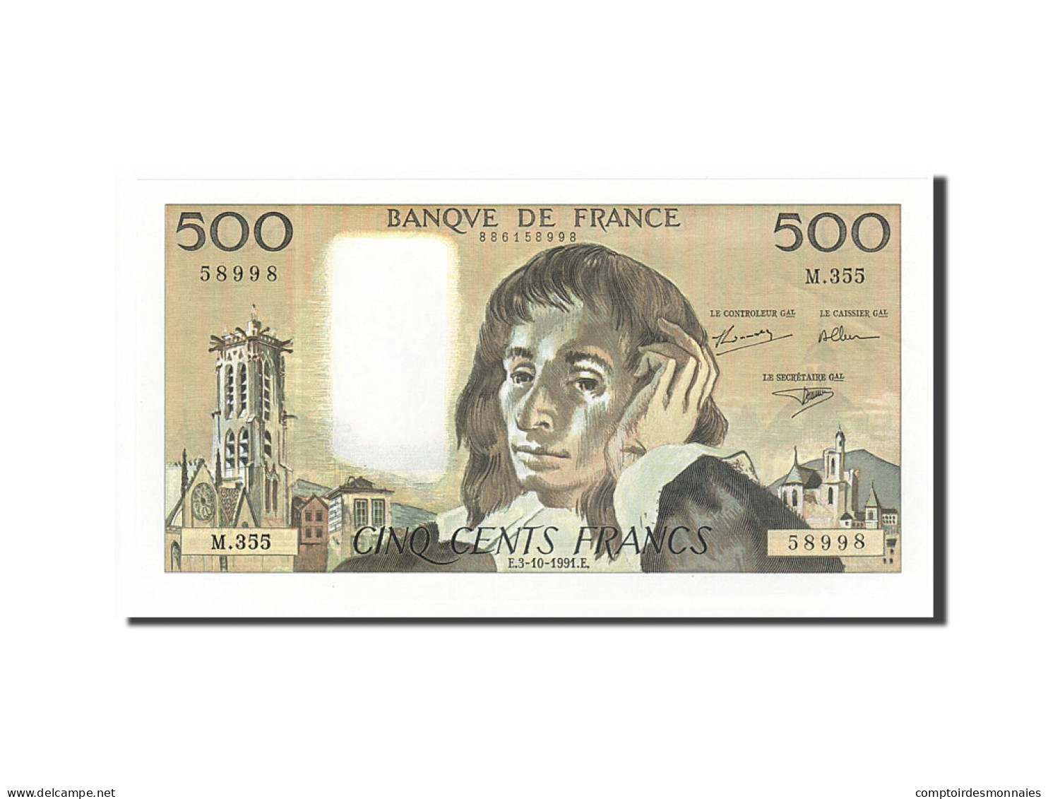 Billet, France, 500 Francs, 500 F 1968-1993 ''Pascal'', 1991, 1991-10-03, SPL - 500 F 1968-1993 ''Pascal''