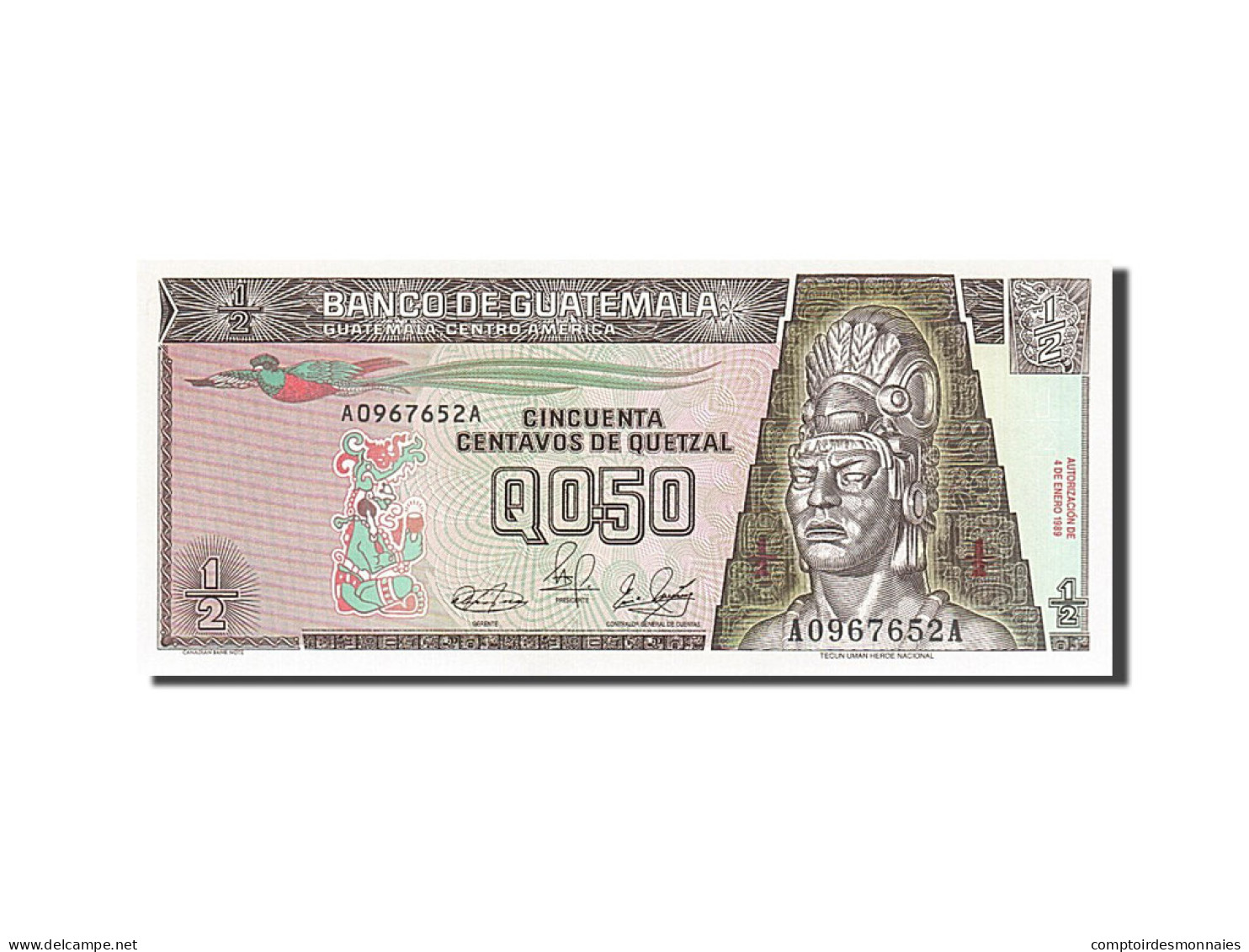 Billet, Guatemala, 1/2 Quetzal, 1989, 1989-01-04, NEUF - Guatemala