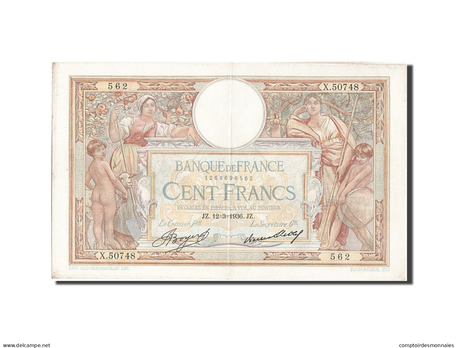 Billet, France, 100 Francs, 100 F 1908-1939 ''Luc Olivier Merson'', 1936 - 100 F 1908-1939 ''Luc Olivier Merson''