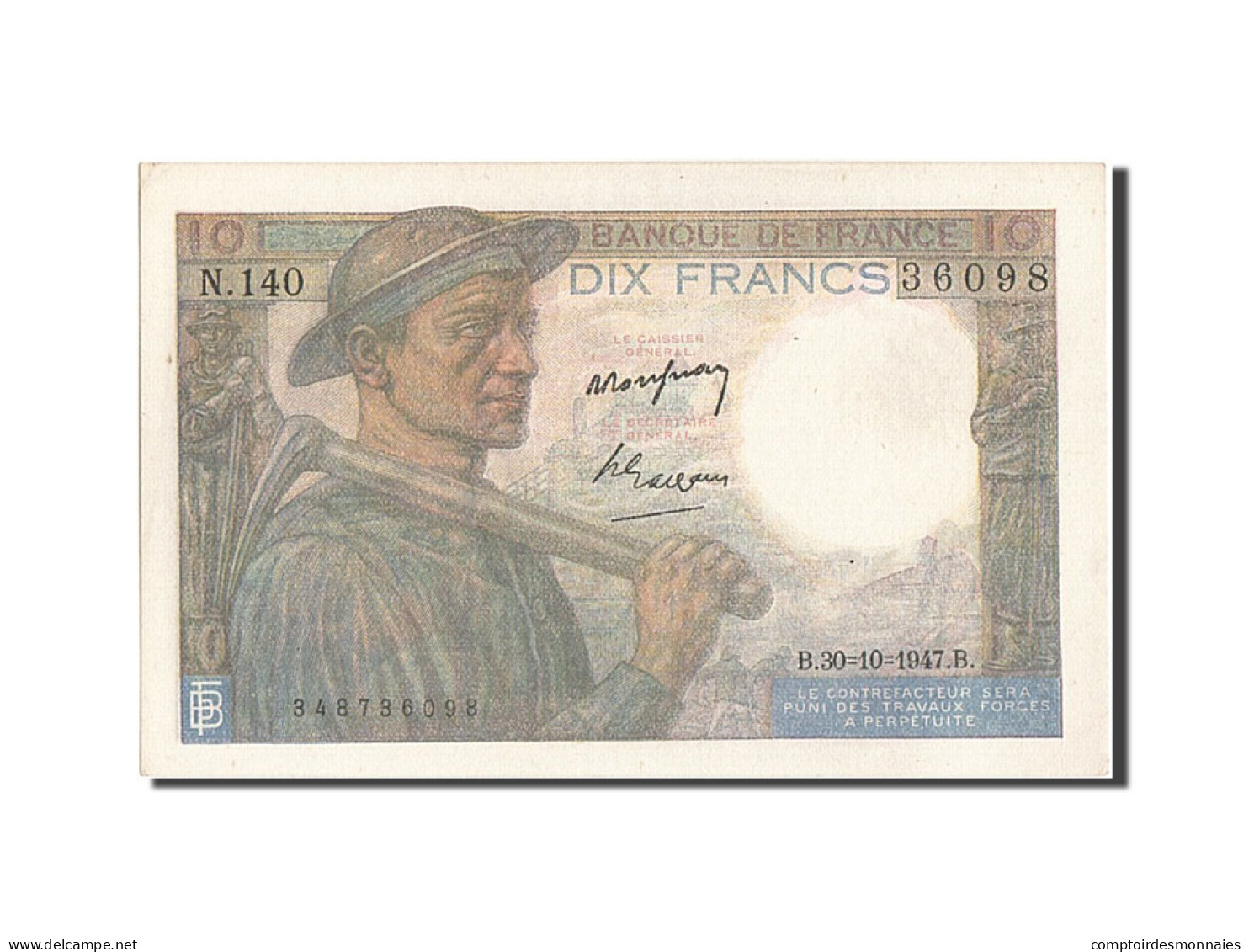 Billet, France, 10 Francs, 10 F 1941-1949 ''Mineur'', 1947, 1947-10-30, TTB - 10 F 1941-1949 ''Mineur''