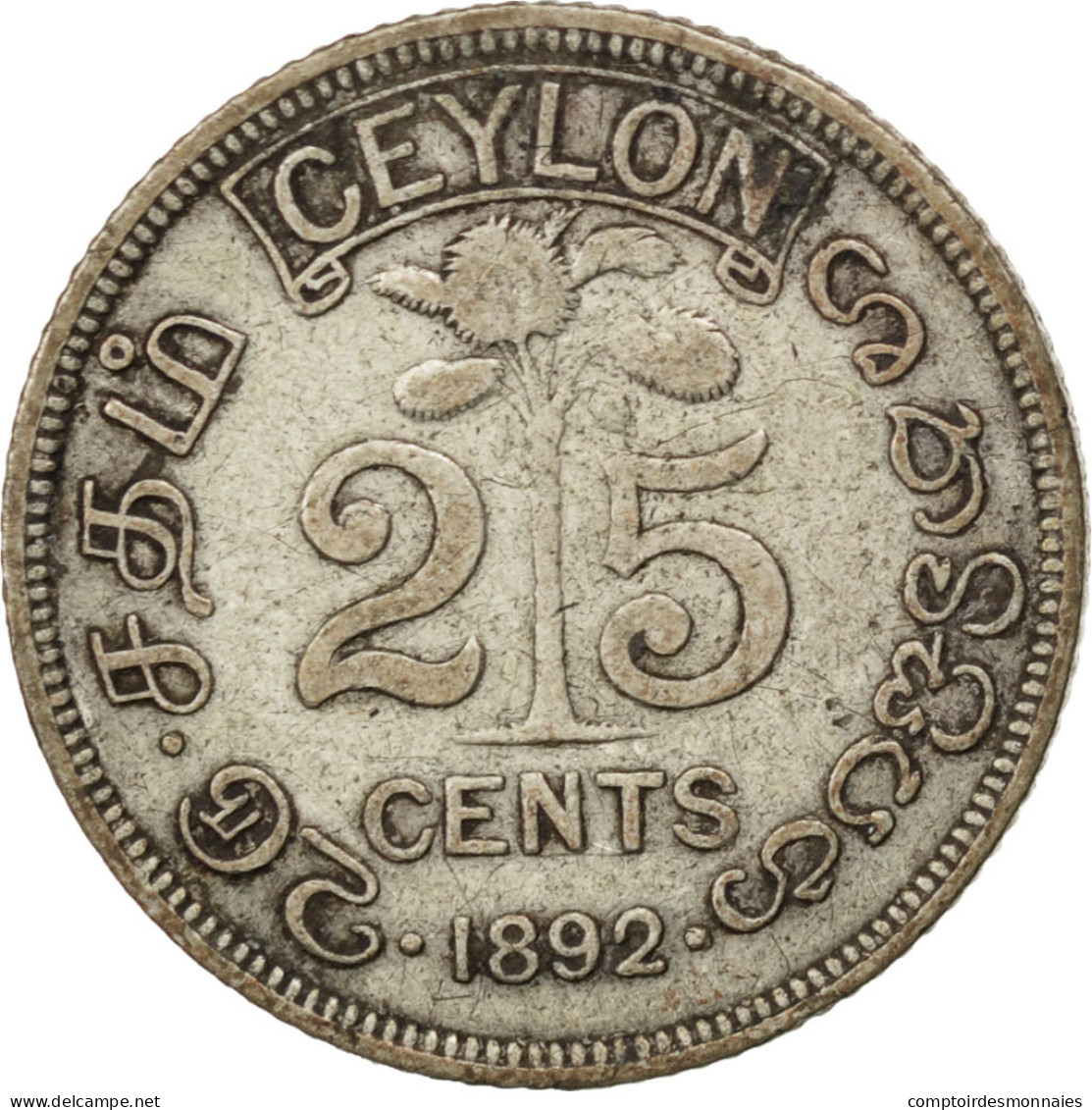 Monnaie, Ceylon, Victoria, 25 Cents, 1892, TB+, Argent, KM:95 - Sri Lanka