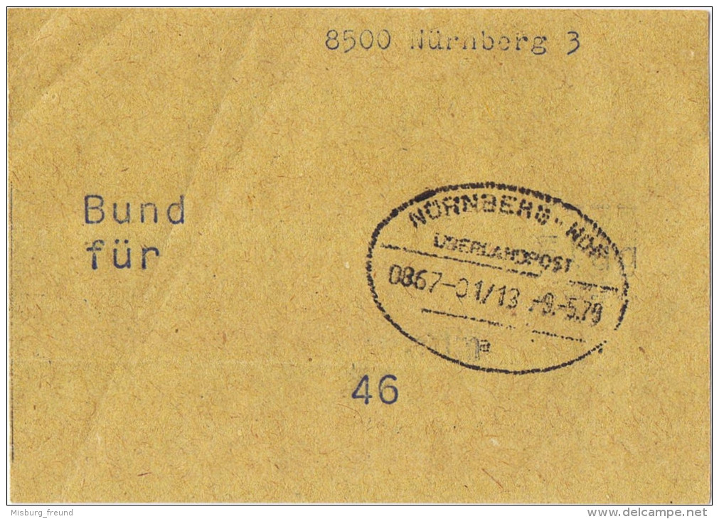 E1329 Vorbindezettel Bahnpost "NÜRNBERG-HOF" UB "a" 1979 ÜPU - Oblitérés