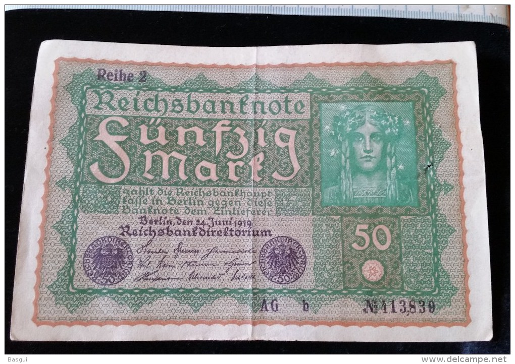 Billet De 50 Mark, 1919  Reichsbanknote  N°413839 - 50 Mark