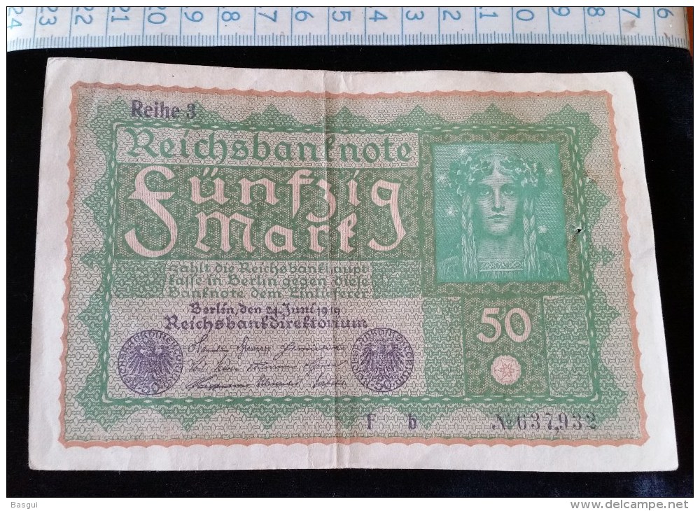 Billet De 50 Mark, 1919  Reichsbanknote  N°637932 - 50 Mark