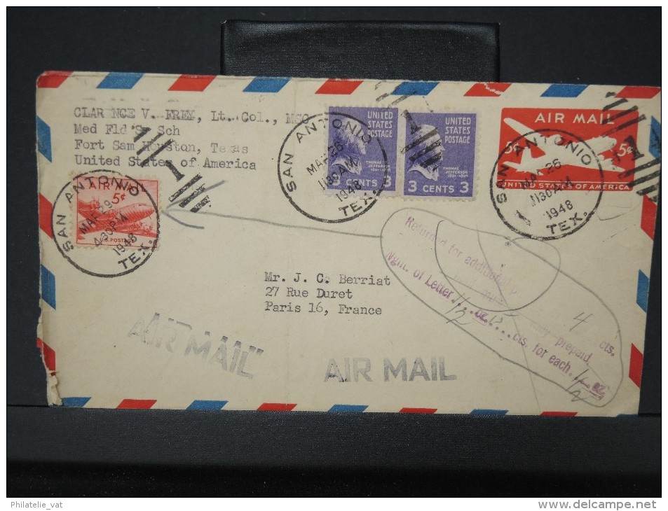 ETATS UNIS- Entier Postal Avec Complements De San Antonio Pour Paris Avec Retour Taxe - 1948 LOT P4129 - 1941-60