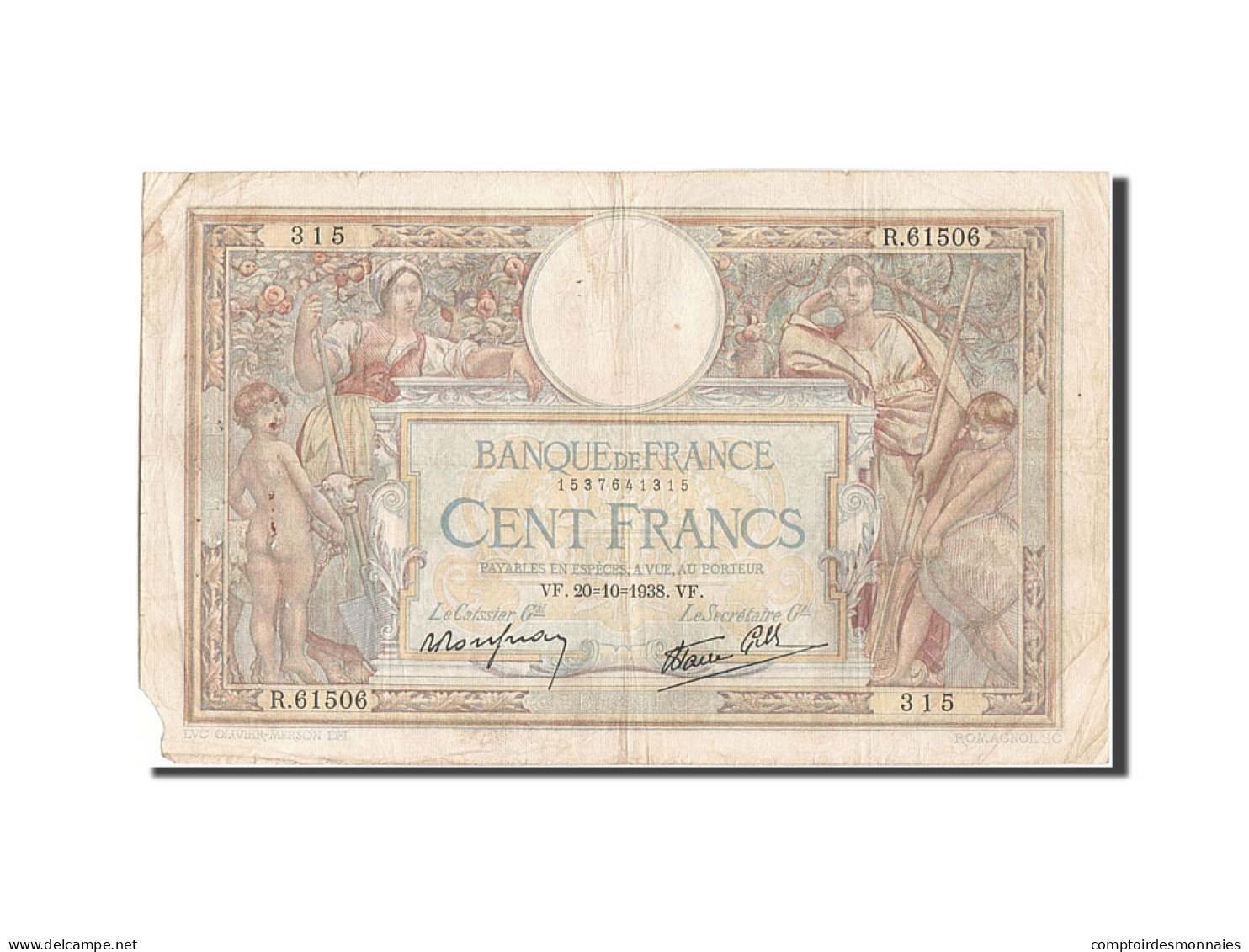 Billet, France, 100 Francs, 100 F 1908-1939 ''Luc Olivier Merson'', 1938 - 100 F 1908-1939 ''Luc Olivier Merson''