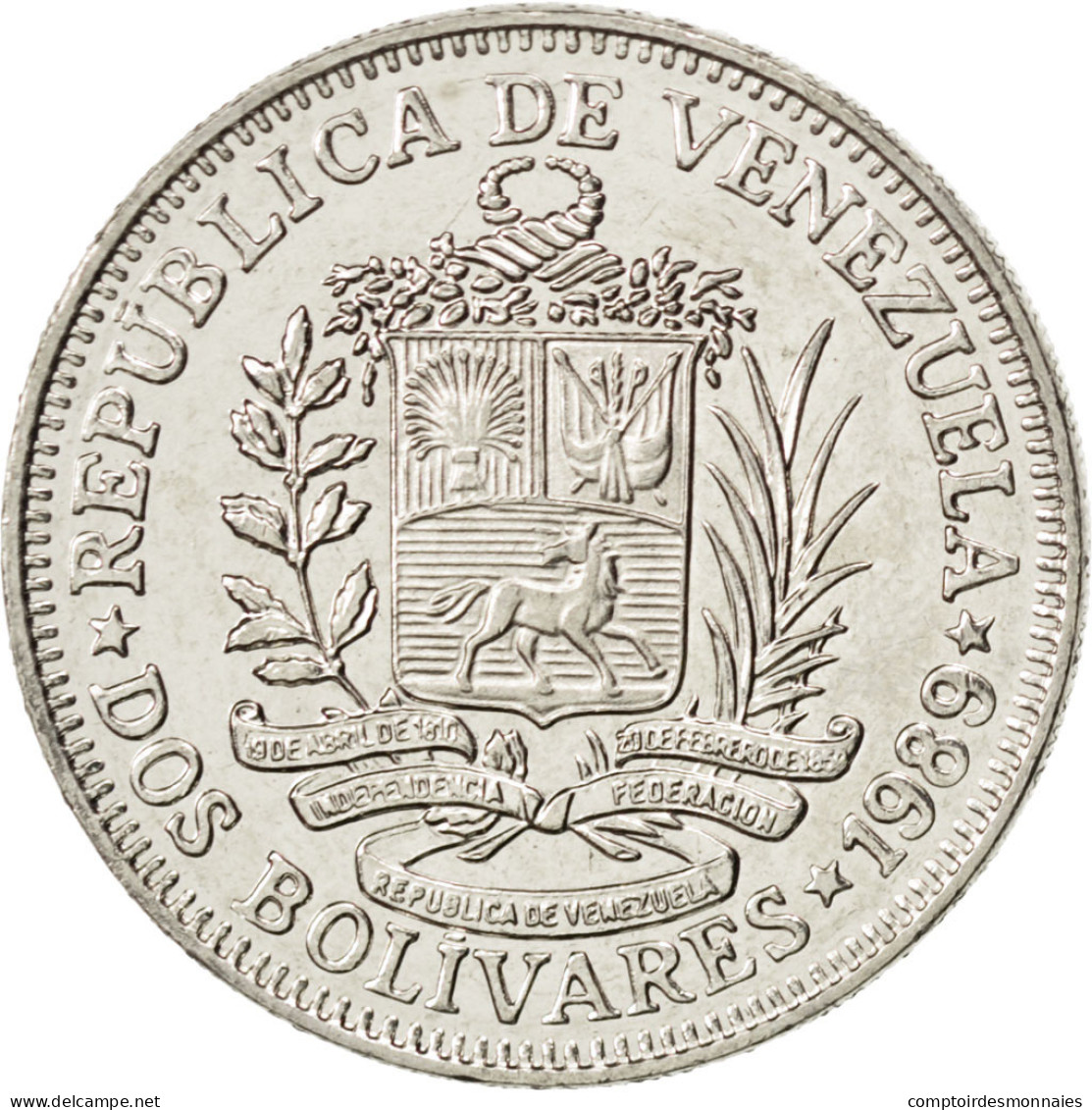Monnaie, Venezuela, 2 Bolivares, 1989, SPL, Nickel Clad Steel, KM:43a.1 - Venezuela
