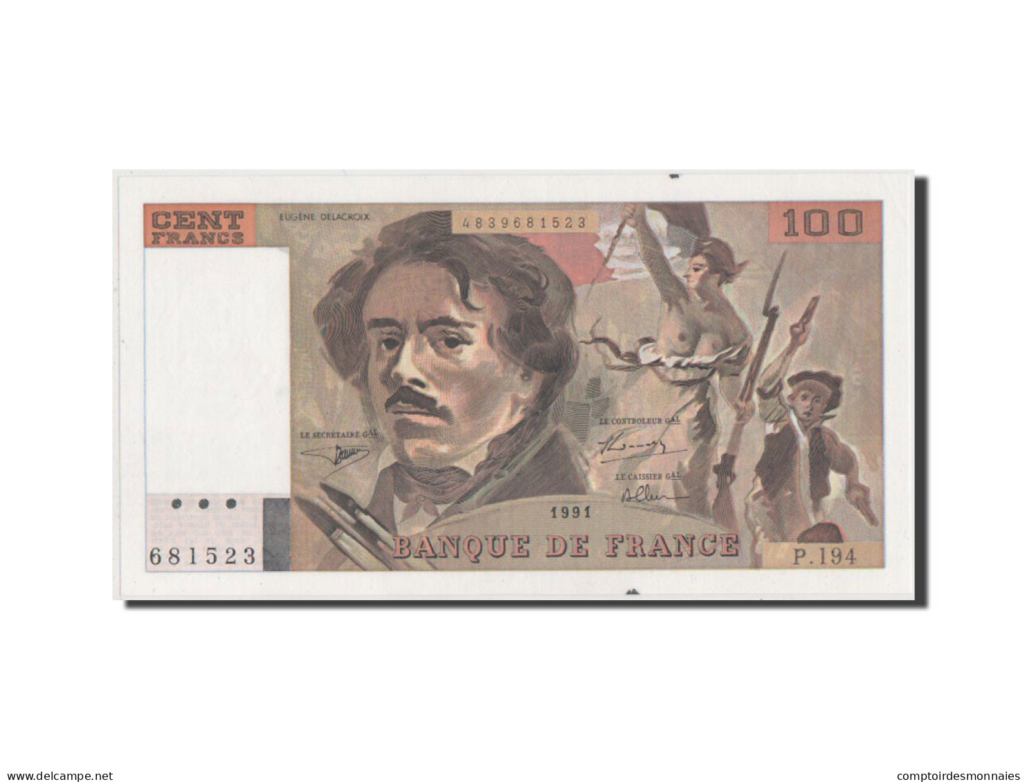 Billet, France, 100 Francs, 100 F 1978-1995 ''Delacroix'', 1991, SPL+ - 100 F 1978-1995 ''Delacroix''