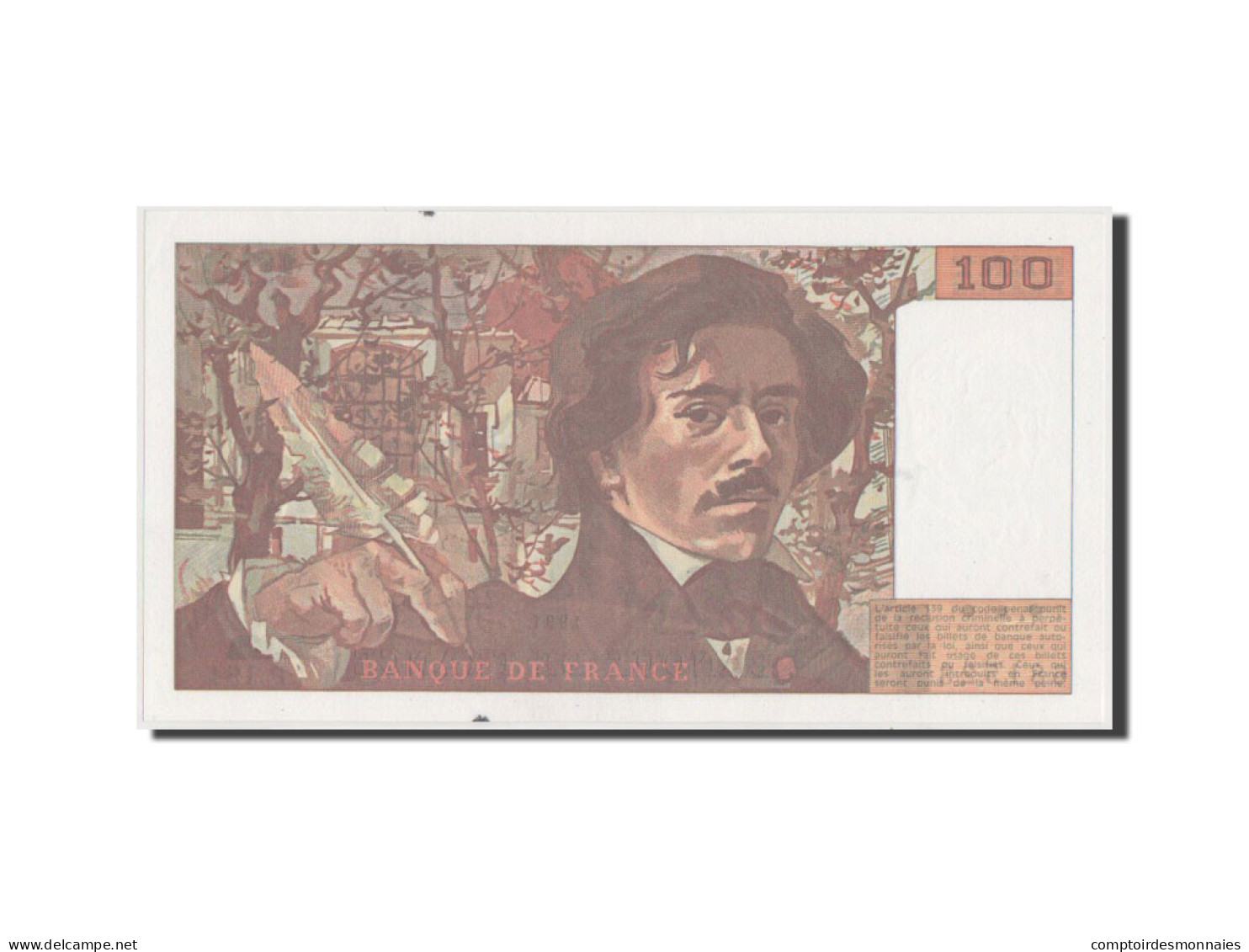 Billet, France, 100 Francs, 100 F 1978-1995 ''Delacroix'', 1991, SPL+ - 100 F 1978-1995 ''Delacroix''