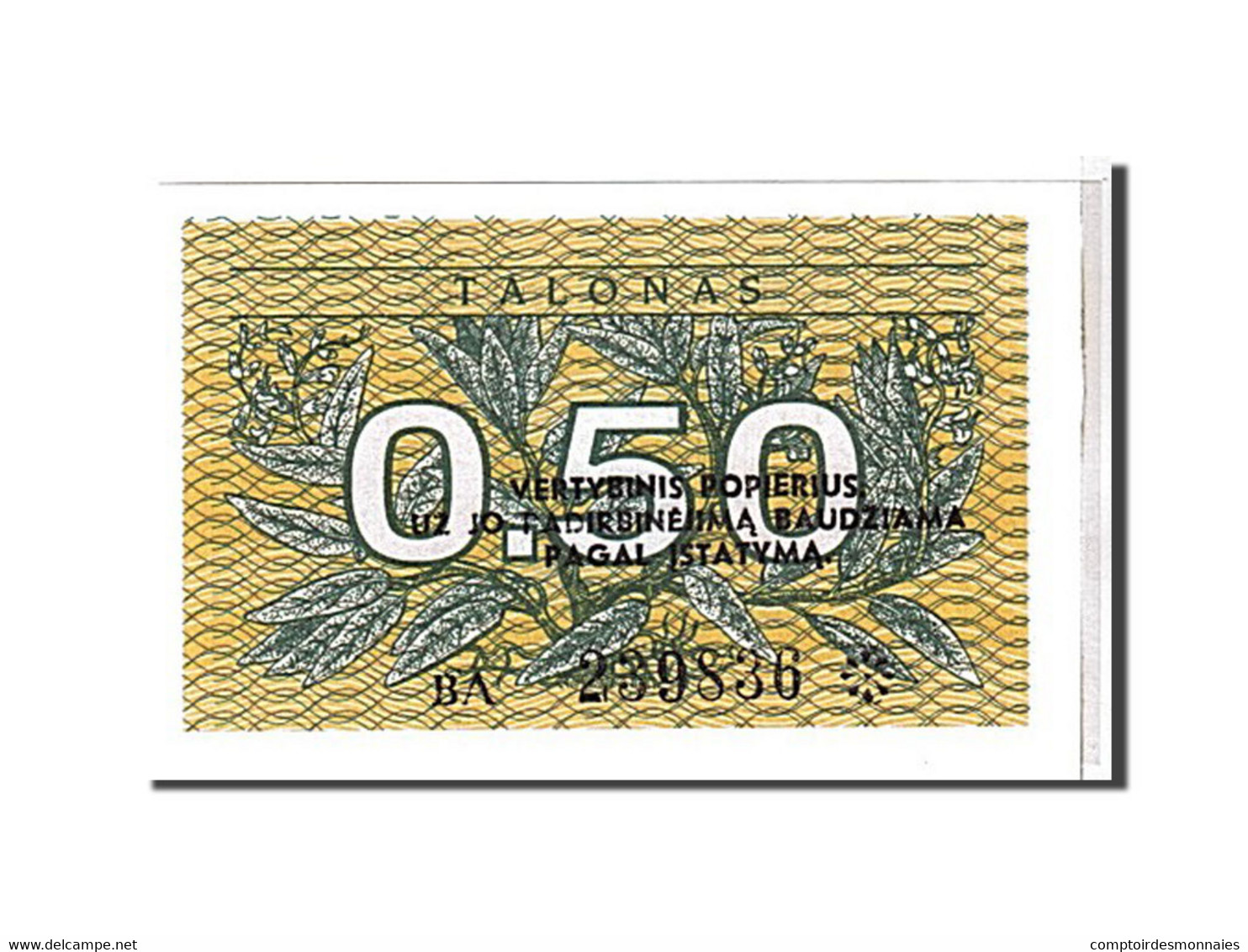 Billet, Lithuania, 0.50 Talonas, 1991, NEUF - Lituanie