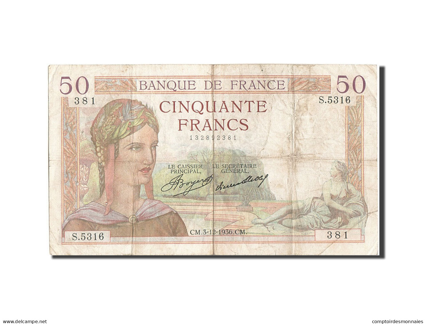 Billet, France, 50 Francs, 50 F 1934-1940 ''Cérès'', 1936, 1936-12-03, TB - 50 F 1934-1940 ''Cérès''