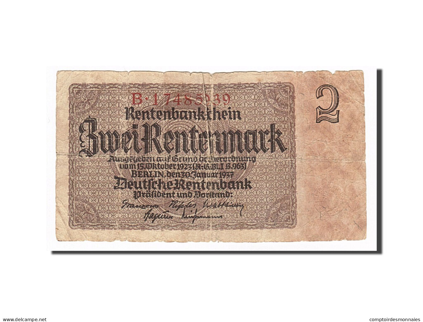 Billet, Allemagne, 2 Rentenmark, 1937, 1937-01-30, B - Andere & Zonder Classificatie