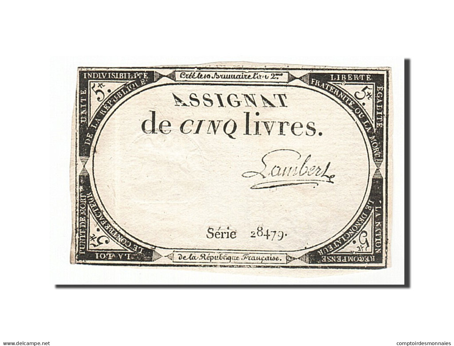 Billet, France, 5 Livres, 1793, Lambert, TTB, KM:A76, Lafaurie:171 - Assignats