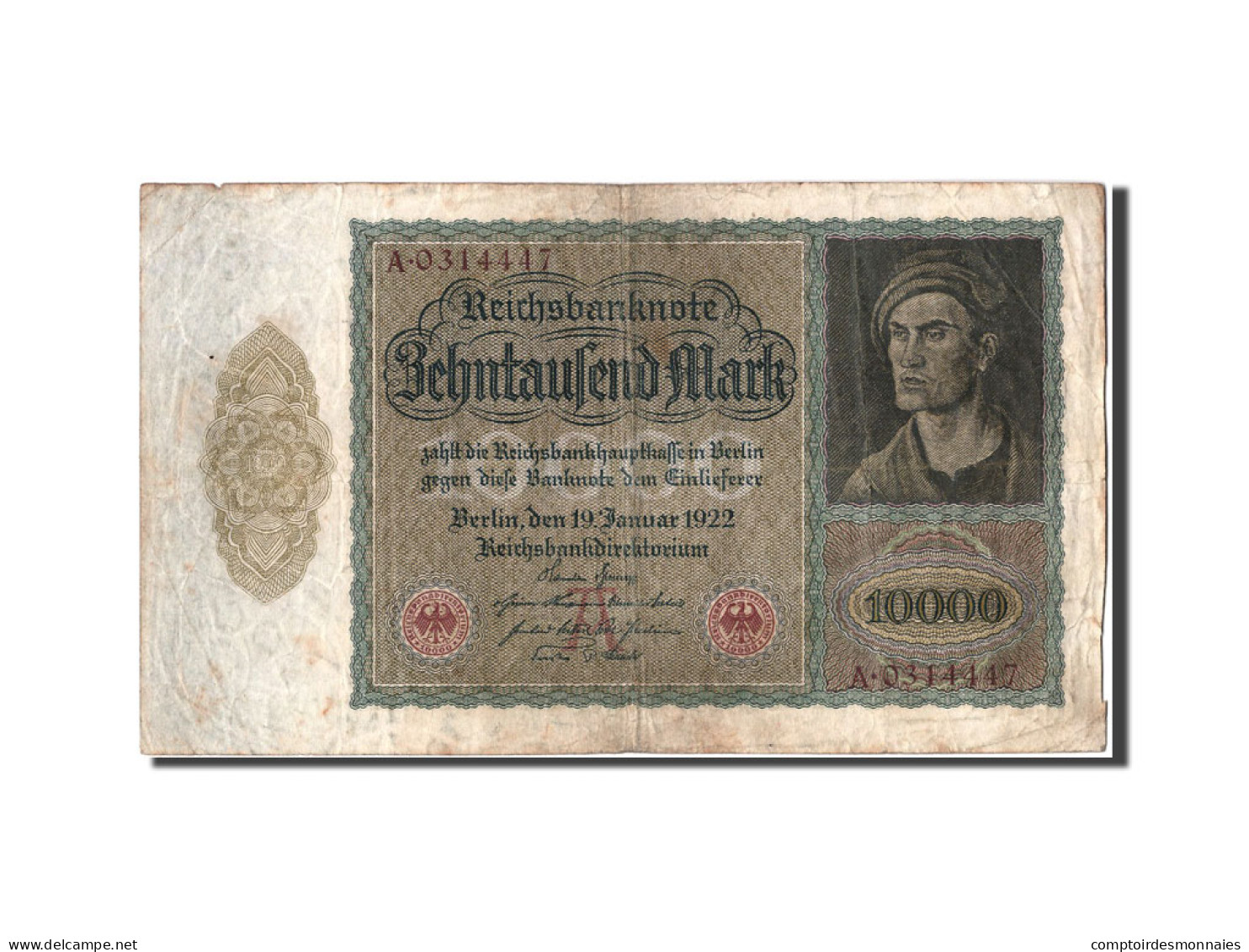 Billet, Allemagne, 10,000 Mark, 1922, 1922-01-19, TTB - 10000 Mark