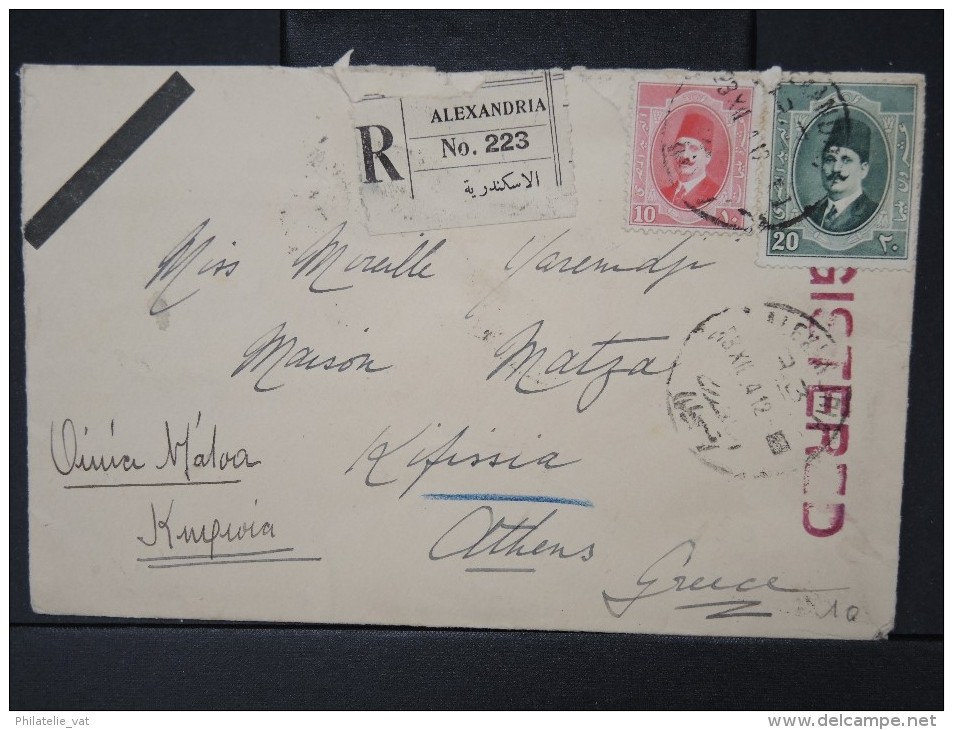 EGYPTE- Enveloppe En Recommandée D Alexandrie Pour Athenes En 1924    LOT P4137 - Briefe U. Dokumente