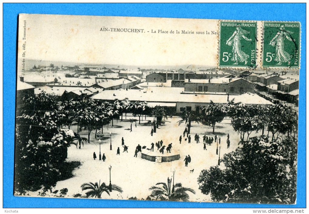 FR745, Aïn Temouchent, La Place De La Mairie Sous La Neige, Animée,  Circulée 1908 - Sonstige & Ohne Zuordnung