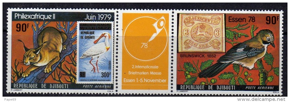 Djibouti P.A. N° 128Aa XX : "Philexafrique II 79""  à Libreville: Le Triptyque Avec Vignette Centrale  Sans Charnière TB - Gibuti (1977-...)