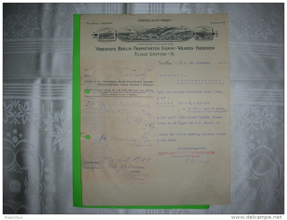 R!,Berlin-Frankfurt Gummi Waaren Fabrik,rubber Factory,illustrated Invoice,rechnung,faktura,auto-pneus Industry,Grottau - 1900 – 1949