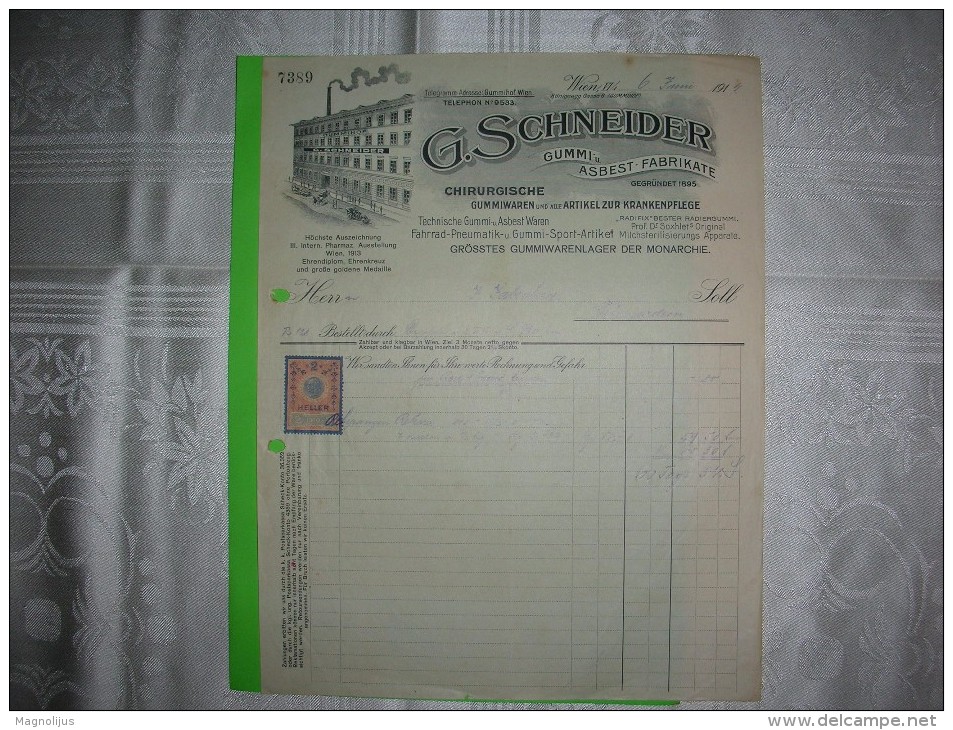 R!,Wien,G.Schneider Gummi-asbest Fabrikate,hospital Rubber Factory,illustrated Invoice,medical Industry,tax Stamp 2 Hell - Austria