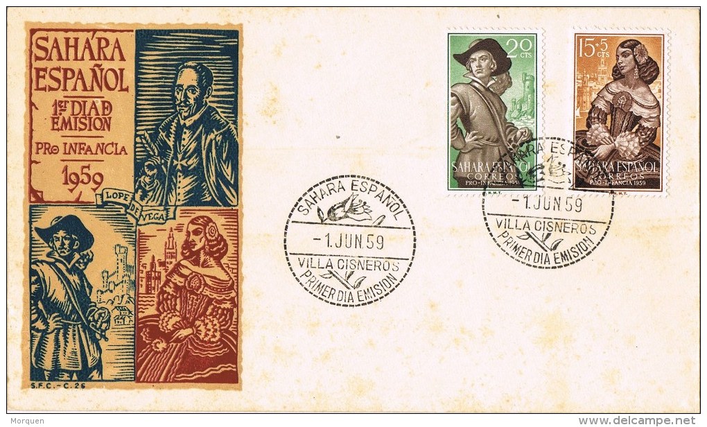12604. Carta F.D.C. VILLA CISNEROS (sahara Español) 1959, Pro Infancia - Sahara Español