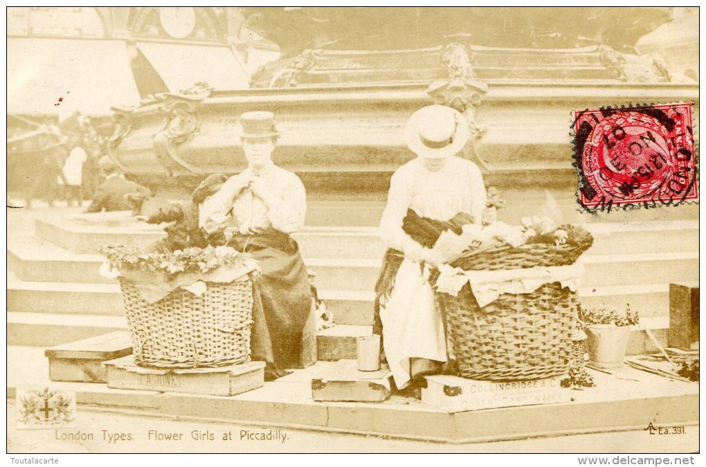 POST CARD ENGLAND LONDON TYPES FLOWER GIRLS AT PICCADILLY 1907 - Piccadilly Circus