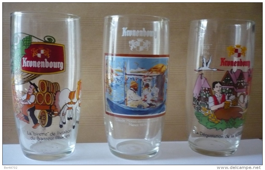 3 VERRES  A BIERE SERIGRAPHIES  - COLLECTION  KRONENBOURG 20 CL - Glasses