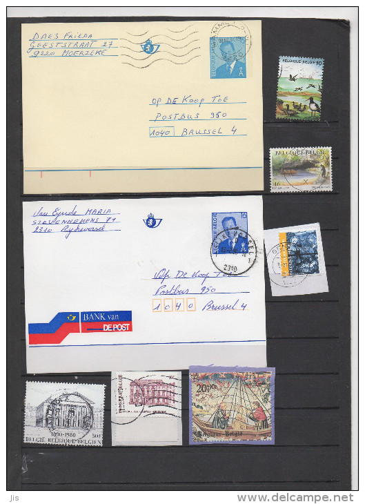 BELGIQUE Petit Lot  De 40  Timbres Sur Fragment 2 Entiers Postaux Et 1 Bloc Feuillet - Collections