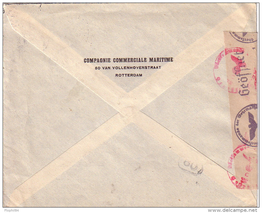 PAYS-BAS - BANDE DE CENSURE ALLEMANDE - LETTRE DE ROTTERDAM POUR PARIS LE 18-12-1942. - Postal History