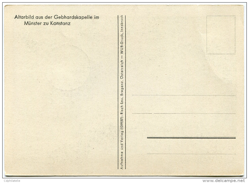 AUTRICHE CARTE MAXIMUM DU N°771 MILLENAIRE DE LA NAISSANCE DE SAINT GEBHARD OBLITERATION BREGENZ 12-1-50 - Cartes-Maximum (CM)