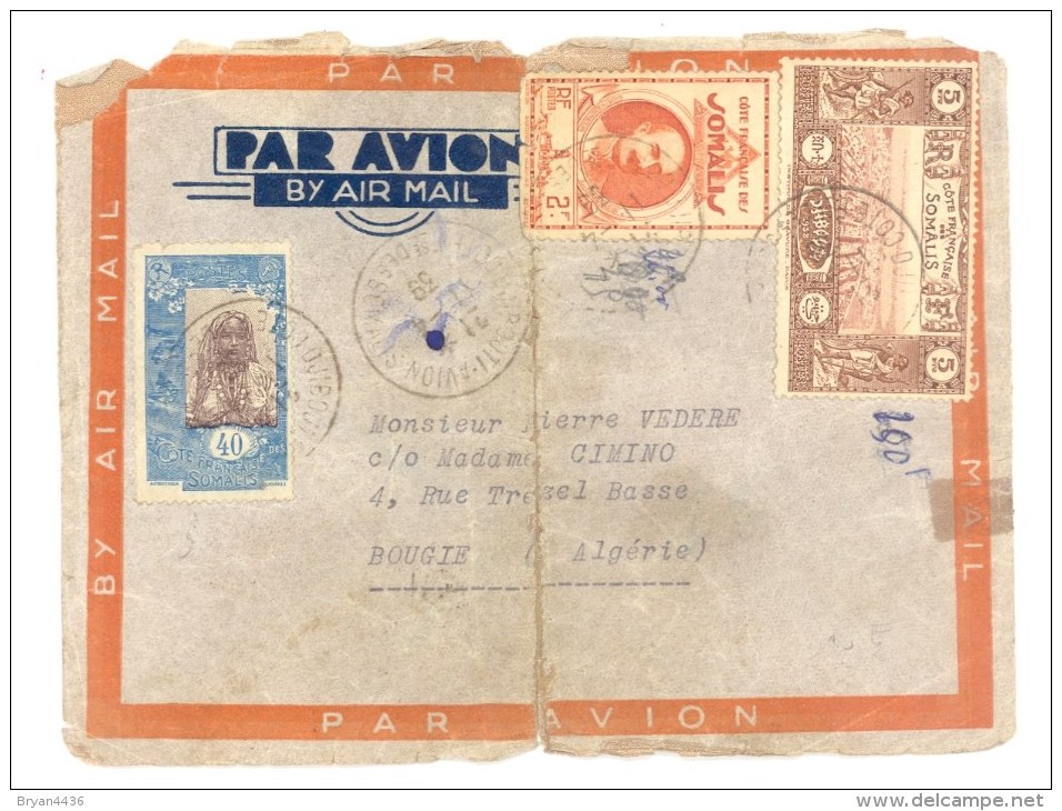 Côte Française Des Somalis - Lettre De Djibouti - 1939 - Vers Bougie - Algérie - Timbres N°93, 165, 167. - 7 Cachets - Lettres & Documents