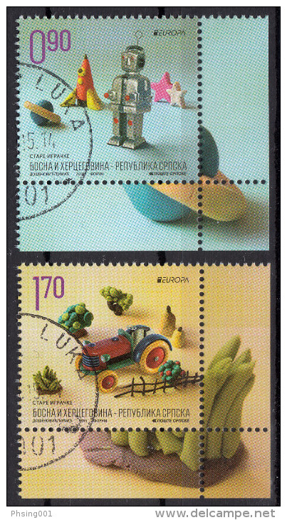 Bosnia Serbia 2015 Europa CEPT, Old Toys, Robot, Tractor, Set USED - 2015