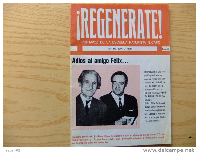 REVISTA NATURISTA DE LOS AÑOS 80s REGENERATE - PROF. N. CAPO - [1] Jusqu' à 1980