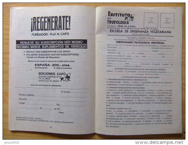 REVISTA NATURISTA DE LOS AÑOS 80s REGENERATE - PROF. N. CAPO - [1] Until 1980