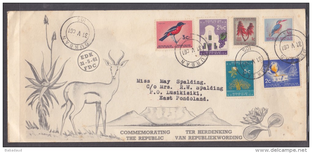 South Africa, 1961, Republic Short Set  To 5 Cents DURBAN 31 V 61 C.d.s. - FDC