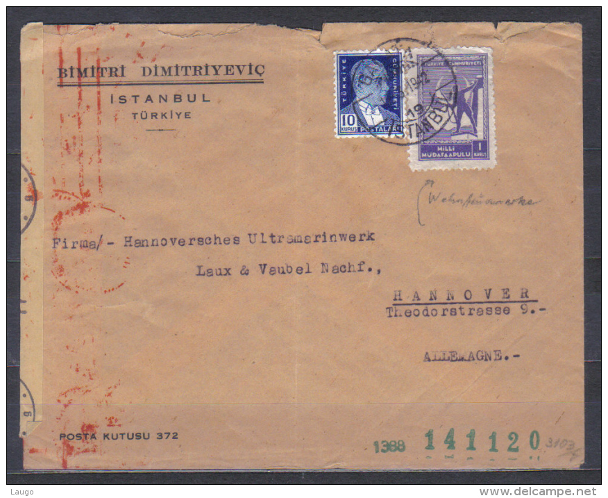 Turkey Cover Censored Wehrmacht , Posted Istanbul  To Germany 1942 , Quality See Scan - Covers & Documents