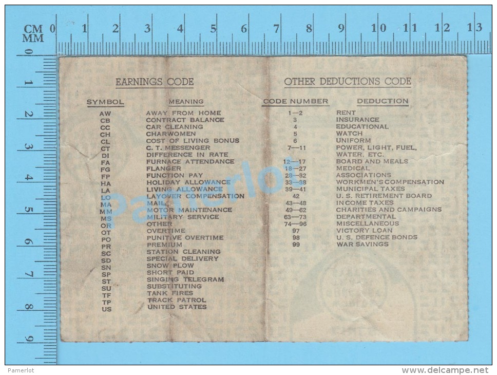 1943 Talon De Paie  Montreal Quebec Canada  ( $96.60 , Statement Of Earning Canadian Pacific Railway Co.  ) 2 SCANS - Canada